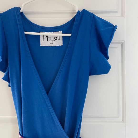 BLUE SOLID WRAP MAXI DRESS - Picture 4 of 8